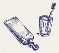 Toothbrush and toothpaste. Doodle style